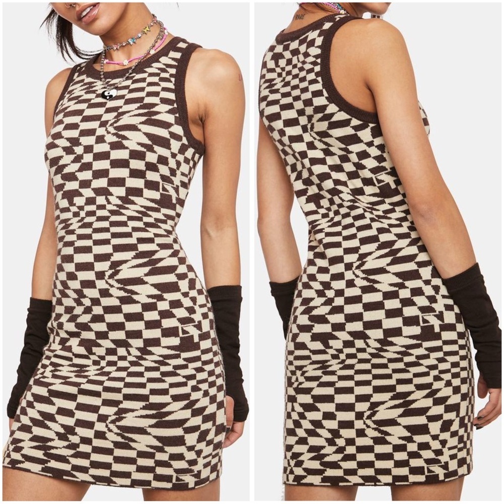 Dolls Kill Pretty Garbage Checkered Print Sleevel… - image 1